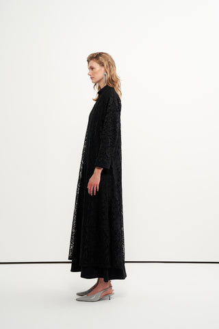 Dantelli ve Boncuk İşlemeli Abaya - siyah