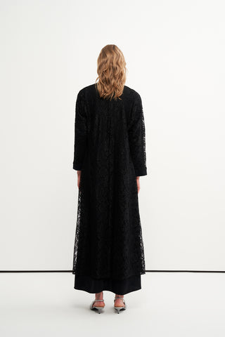 Dantelli ve Boncuk İşlemeli Abaya - siyah