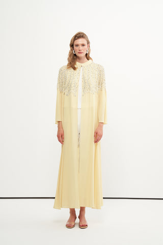 Yapıştırma Taş ve Çakım İnci Detaylı Abaya - sarı