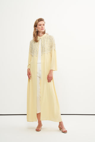 Yapıştırma Taş ve Çakım İnci Detaylı Abaya - sarı