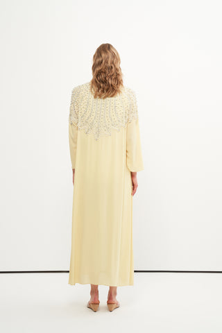 Yapıştırma Taş ve Çakım İnci Detaylı Abaya - sarı