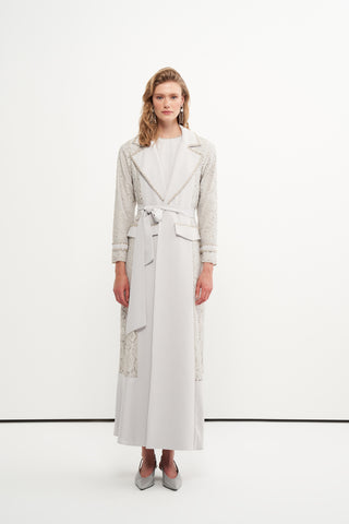 Boncuk İşlemeli Dantelli Abaya - bej