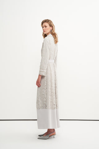 Boncuk İşlemeli Dantelli Abaya - bej