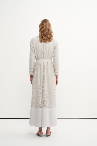 Boncuk İşlemeli Dantelli Abaya - bej