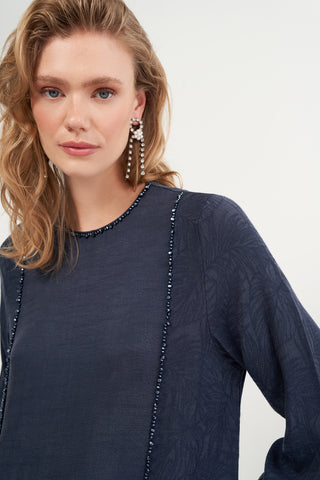 Yanları Jakar Detaylı Elbise - lacivert