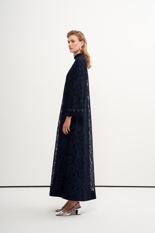Dantelli ve Boncuk İşlemeli Abaya - lacivert