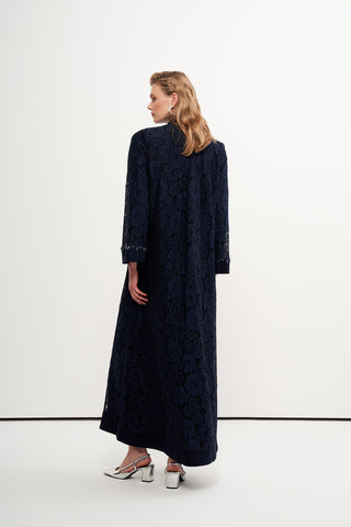 Dantelli ve Boncuk İşlemeli Abaya - lacivert