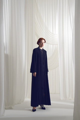 Ön Patı Taş İşleme Detaylı Abaya - lacivert
