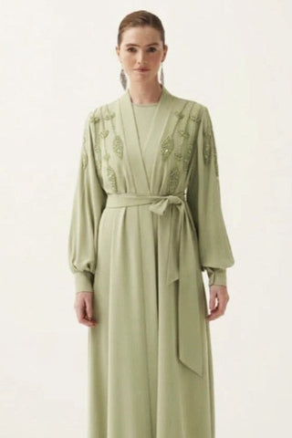 Önü Boncuk İşlemeli Abaya - mimoza