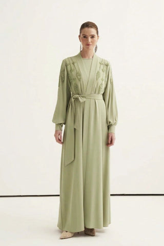 Önü Boncuk İşlemeli Abaya - mimoza
