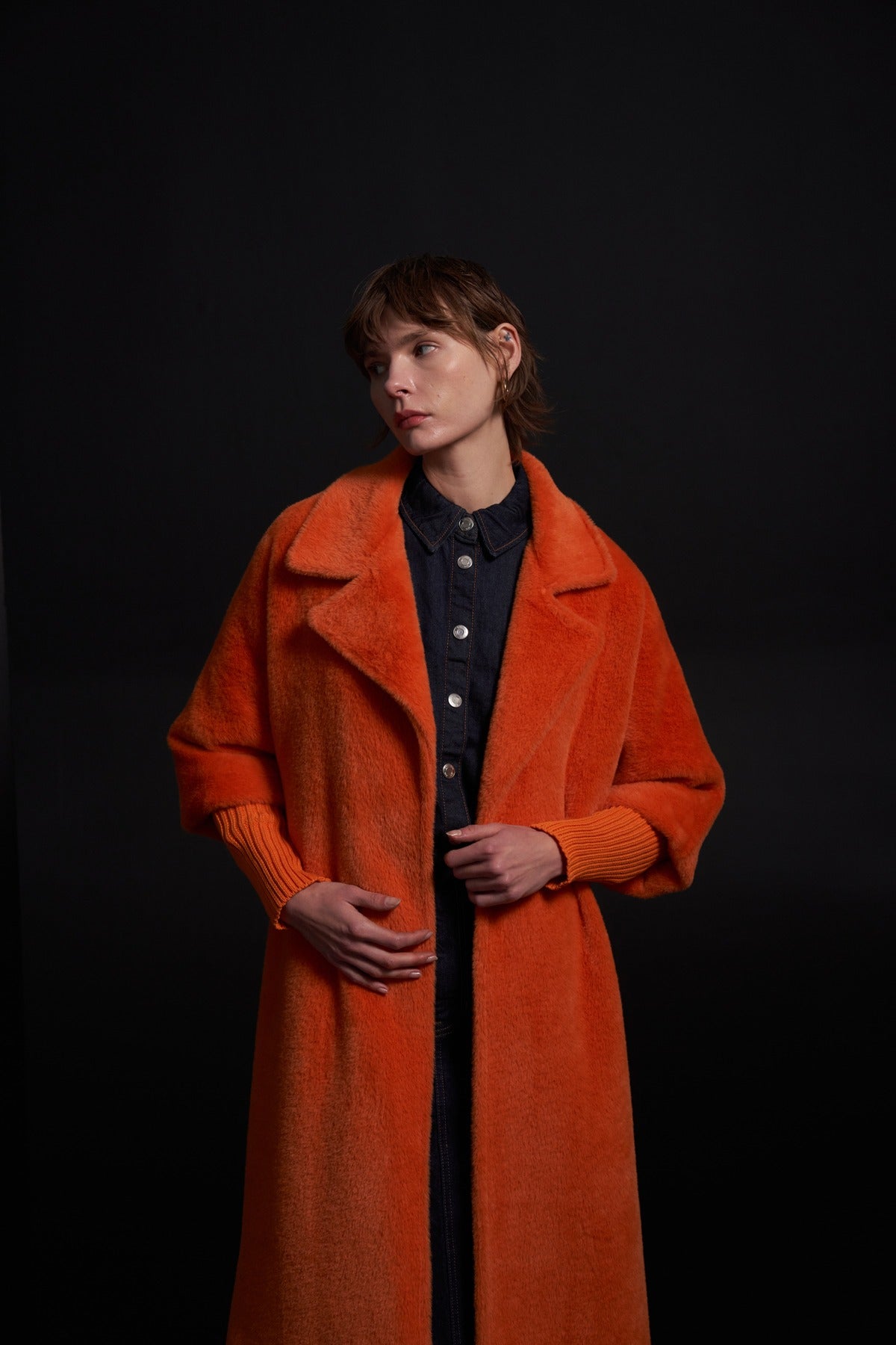 Triko Detaylı Angora Kap - orange