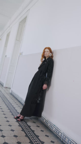 Cepler El İşi Boncuk İşleme Detaylı Ceket Yaka Abaya - siyah