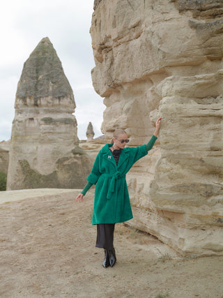 Triko Detaylı Angora Kap - yeşil