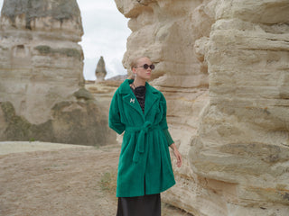 Triko Detaylı Angora Kap - yeşil